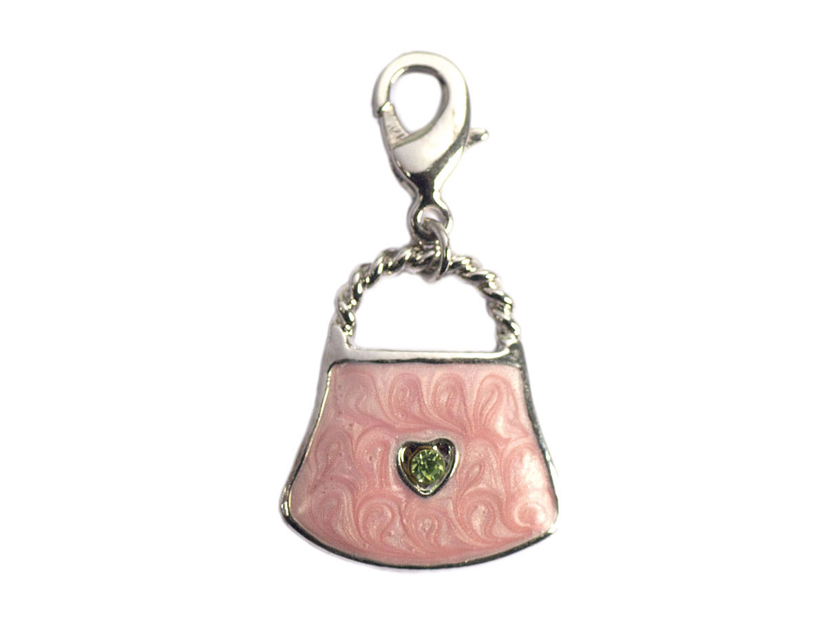 Z50178 50178 Pendentif metallique NICE CHARMS sac avec simil rose avec mousqueton Innspiro