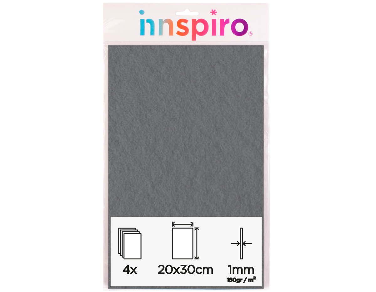 55151 Fieltro acrilico gris 20x30cm 1mm 4u Innspiro