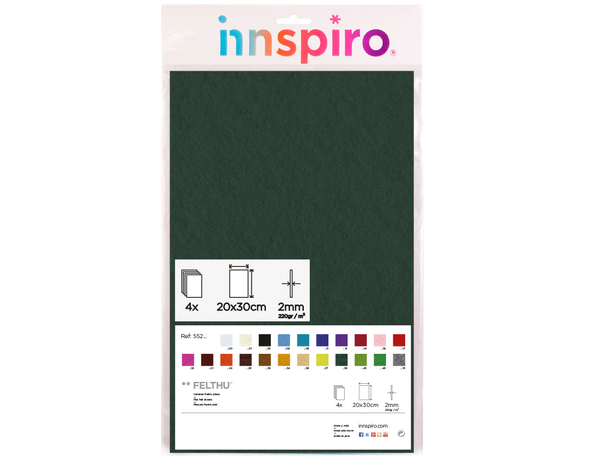 55239 Fieltro acrilico verde militar 20x30cm 2mm 4u Innspiro