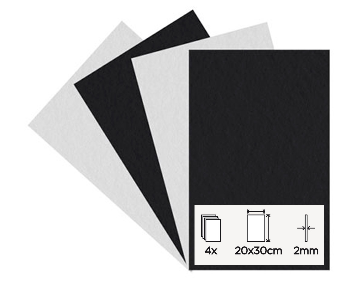 55260 Set 4 plaques feutre acrylique blanc et noir 20x30cm 2mm Innspiro