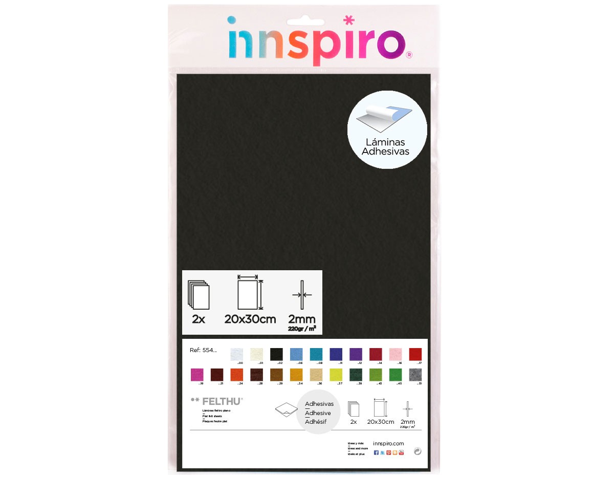 55402 Fieltro acrilico negro adhesivo 20x30cm 2mm 2u Felthu
