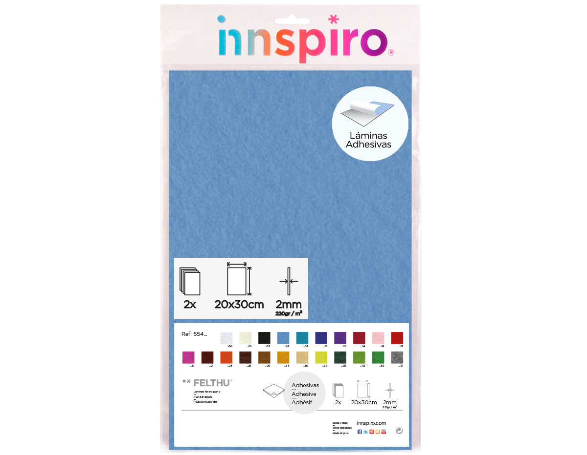 55406 Fieltro acrilico azul nautico adhesivo 20x30cm 2mm 2u Innspiro
