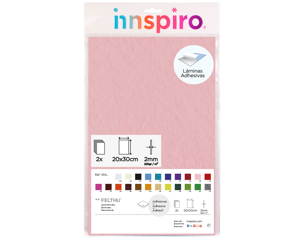 55416 Fieltro acrilico rosa claro adhesivo 20x30cm 2mm 2u Felthu