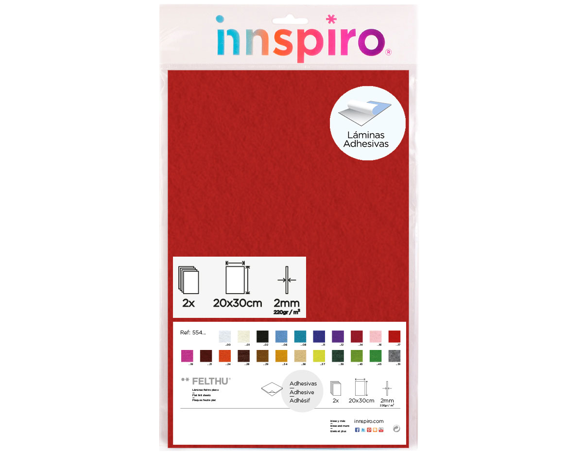55417 Fieltro acrilico rojo adhesivo 20x30cm 2mm 2u Felthu