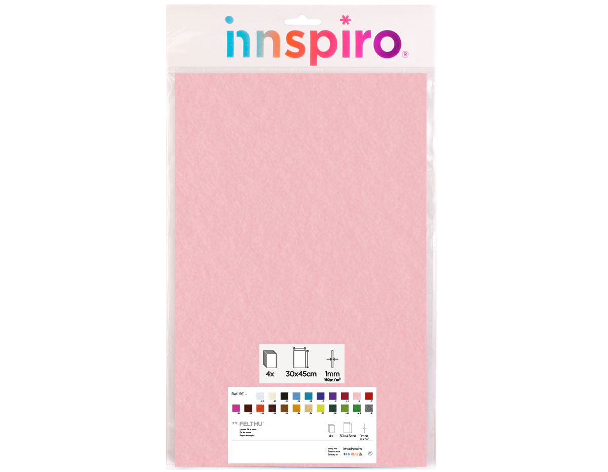 56116 Fieltro acrilico rosa claro 30x45cm 1mm 4u Innspiro