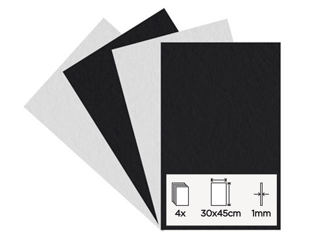 56160 Set 4 plaques feutre acrylique blanc et noir 30x45cm 1mm Innspiro