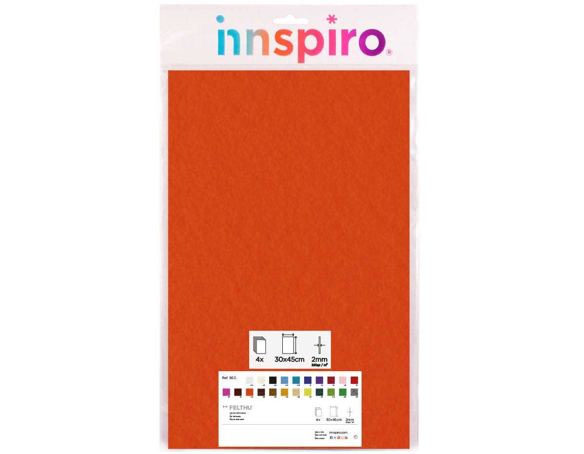 56224 Fieltro acrilico zanahoria 30x45cm 2mm 4u Innspiro