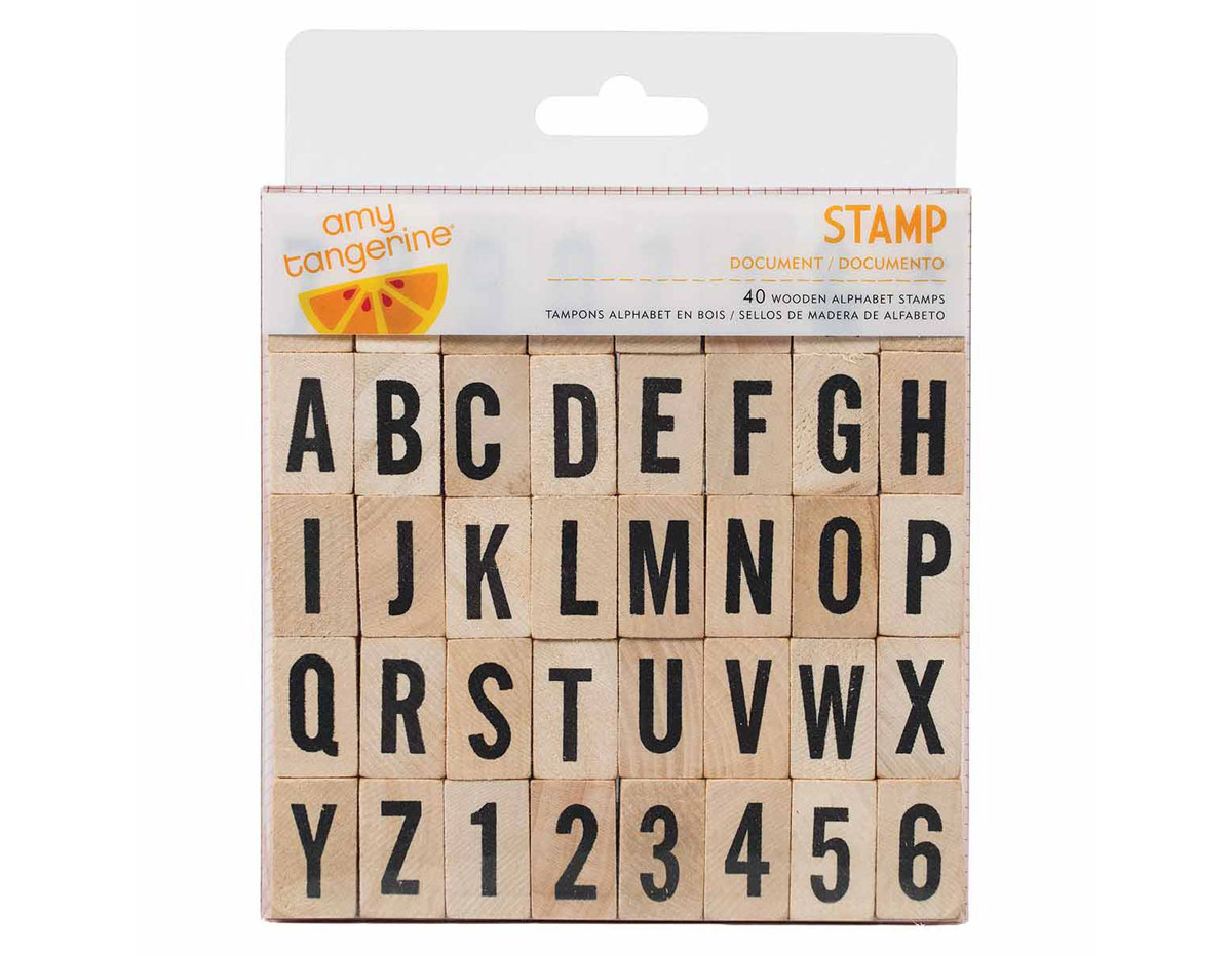 59173AC Set 40 sellos madera alfabeto y numeros Amy Tangerine Wood Stamp Yes Please American Crafts