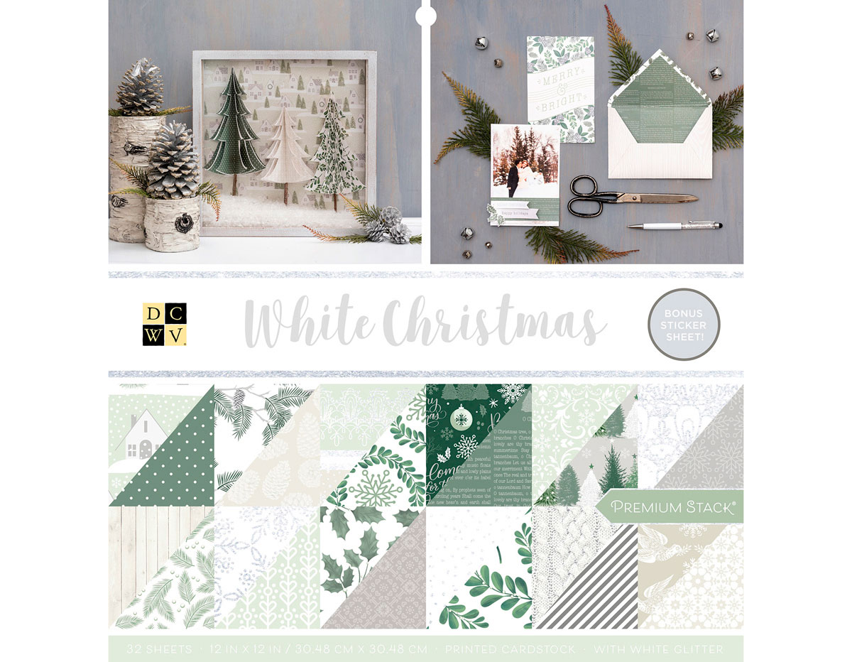 614656 Set 32 papeles glitter doble cara Stack White Christmas DCWV