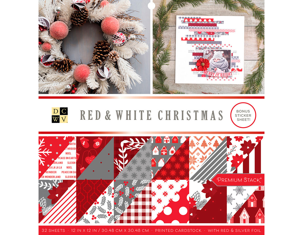 614659 Set 32 papeles foil doble cara Stack Red and White Christmas DCWV