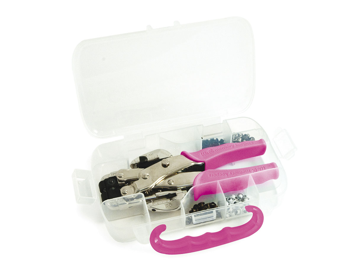 70908-4 Set remachadora CROP-A-DILE rosa con estuche y 100 ojales We R Memory Keepers
