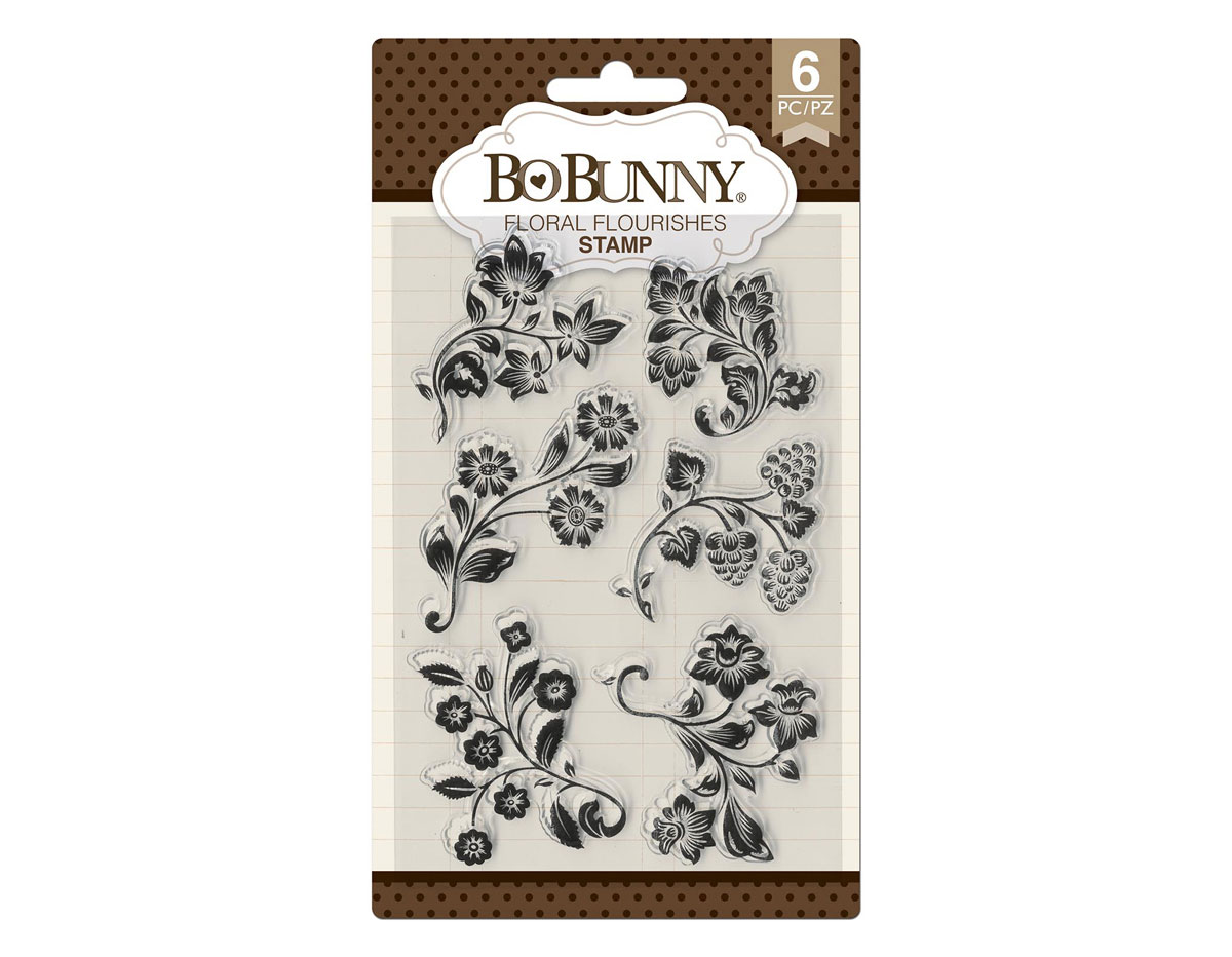 7310528 Set sellos acrilicos florituras florales 11x19cm BoBunny