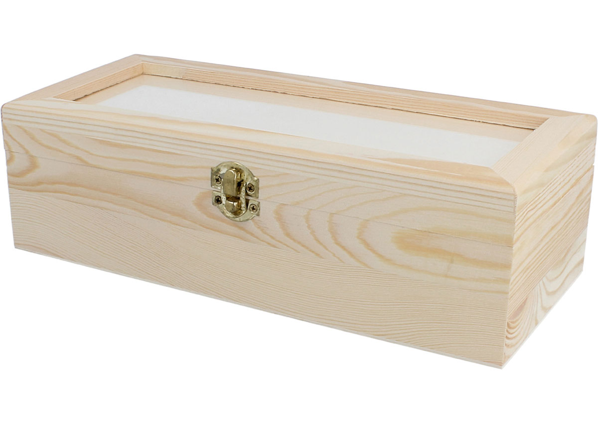 caja, caja tapa cristal, caja rectangular, caja pino, caja con cierre