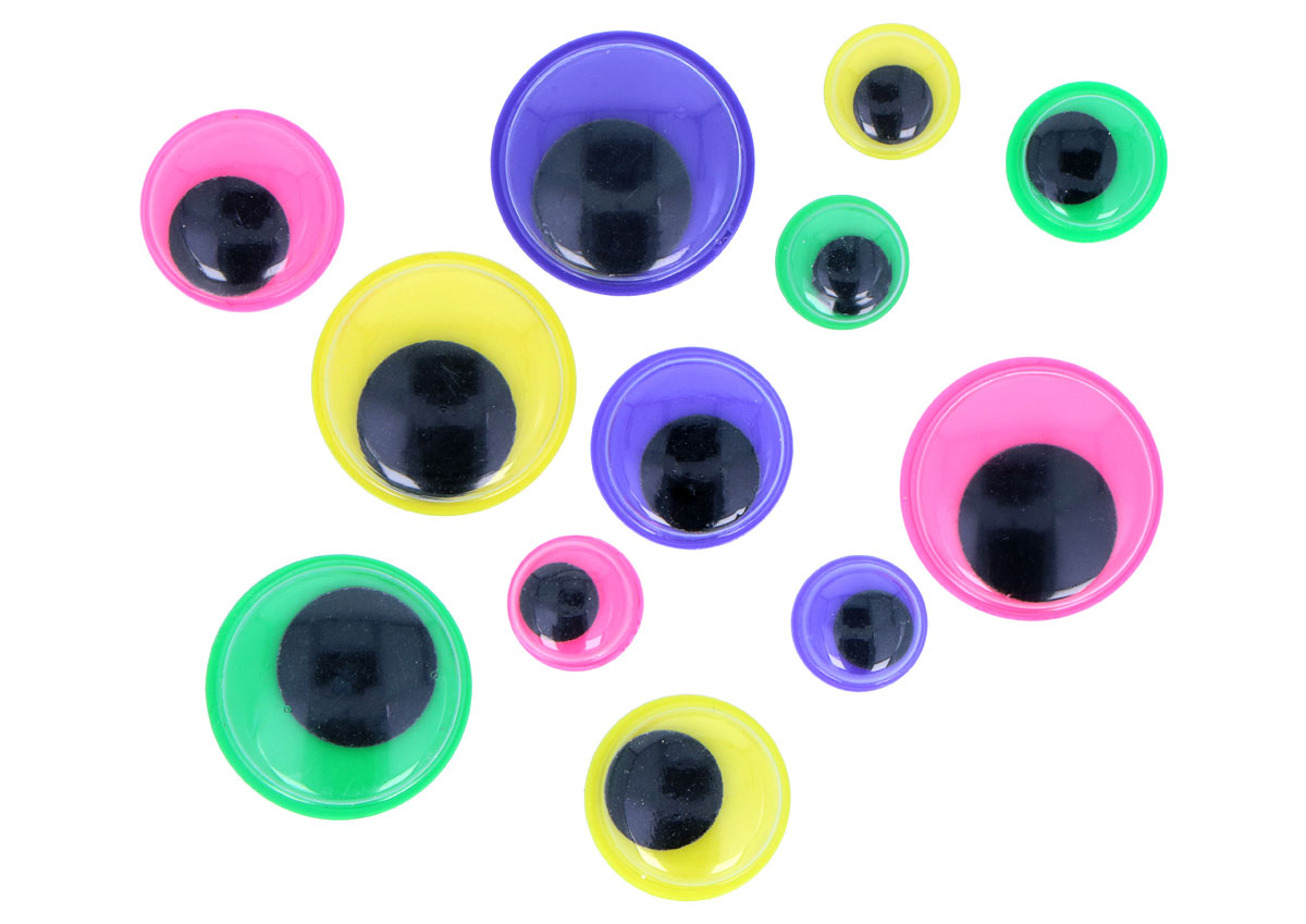 Ojos móviles de colores autoadhesivos medidas surtidas 64u.