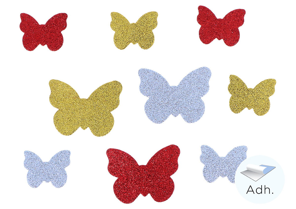 Mariposas de goma EVA adhesiva con purpurina Manualidades 98611