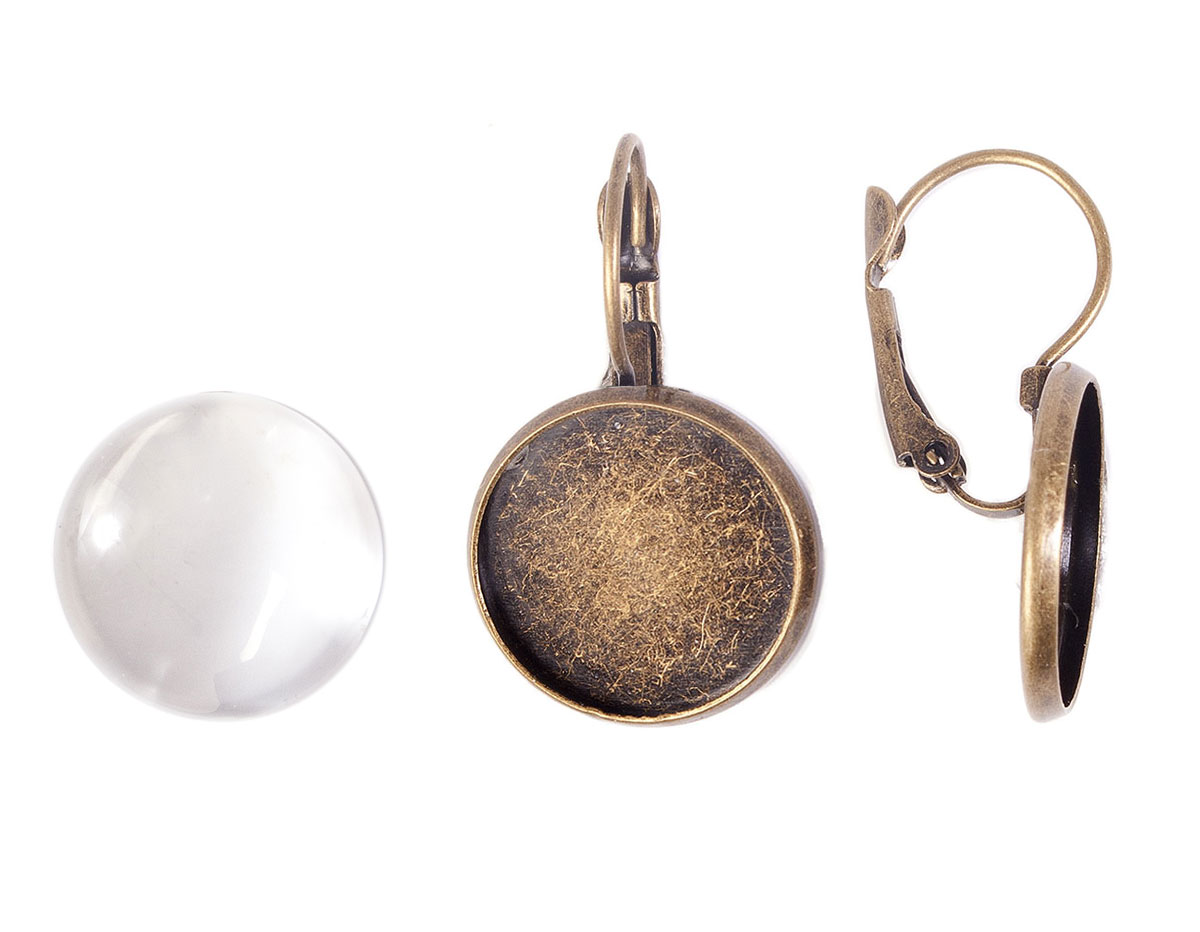 99461C-AG Boucle d oreilles camee metallique ronde dore vieilli avec cabochon verre Innspiro