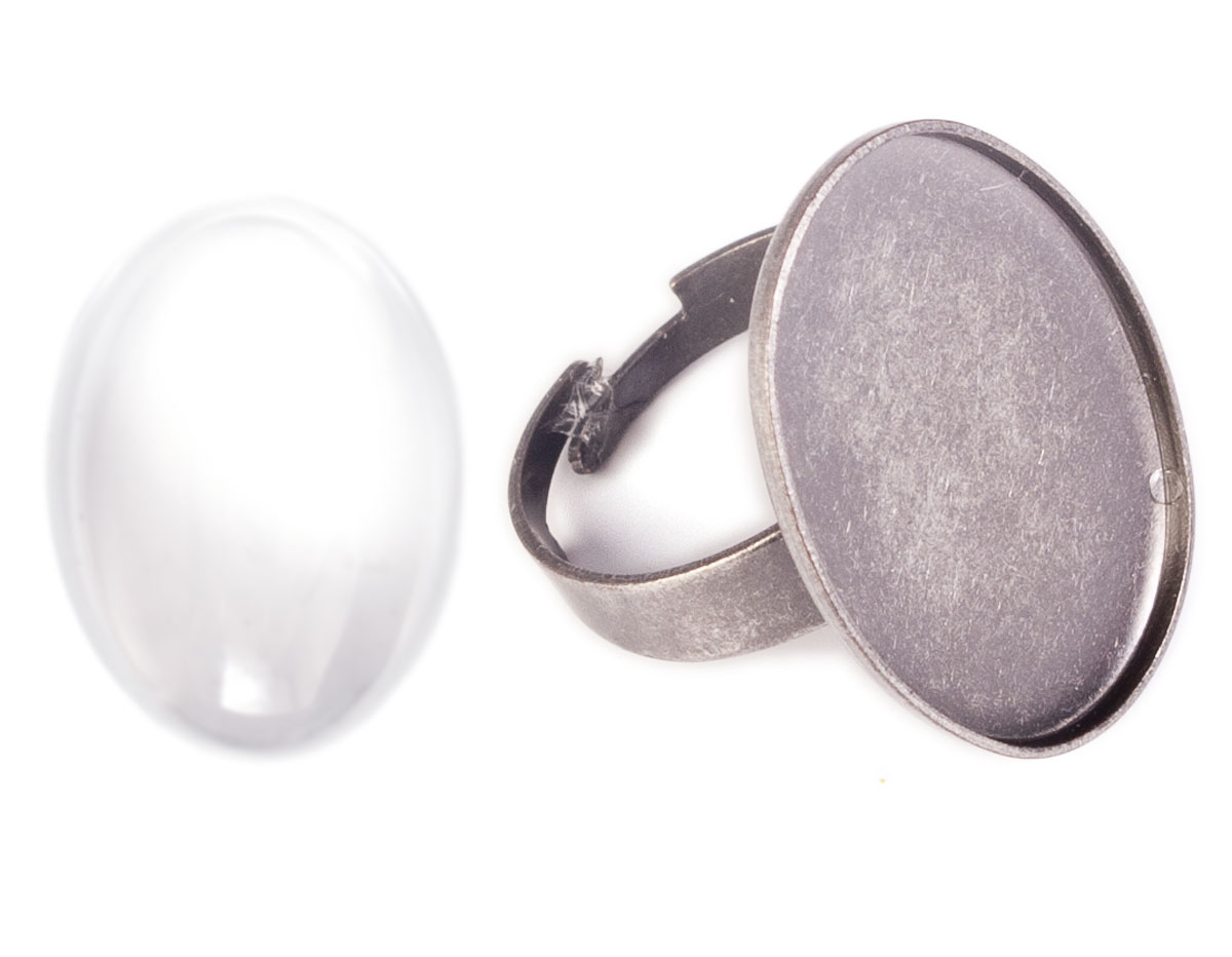 99489C-AS Anillo camafeo metalico y ajustable ovalo plateado envejecido con cabuchon vidrio Innspiro