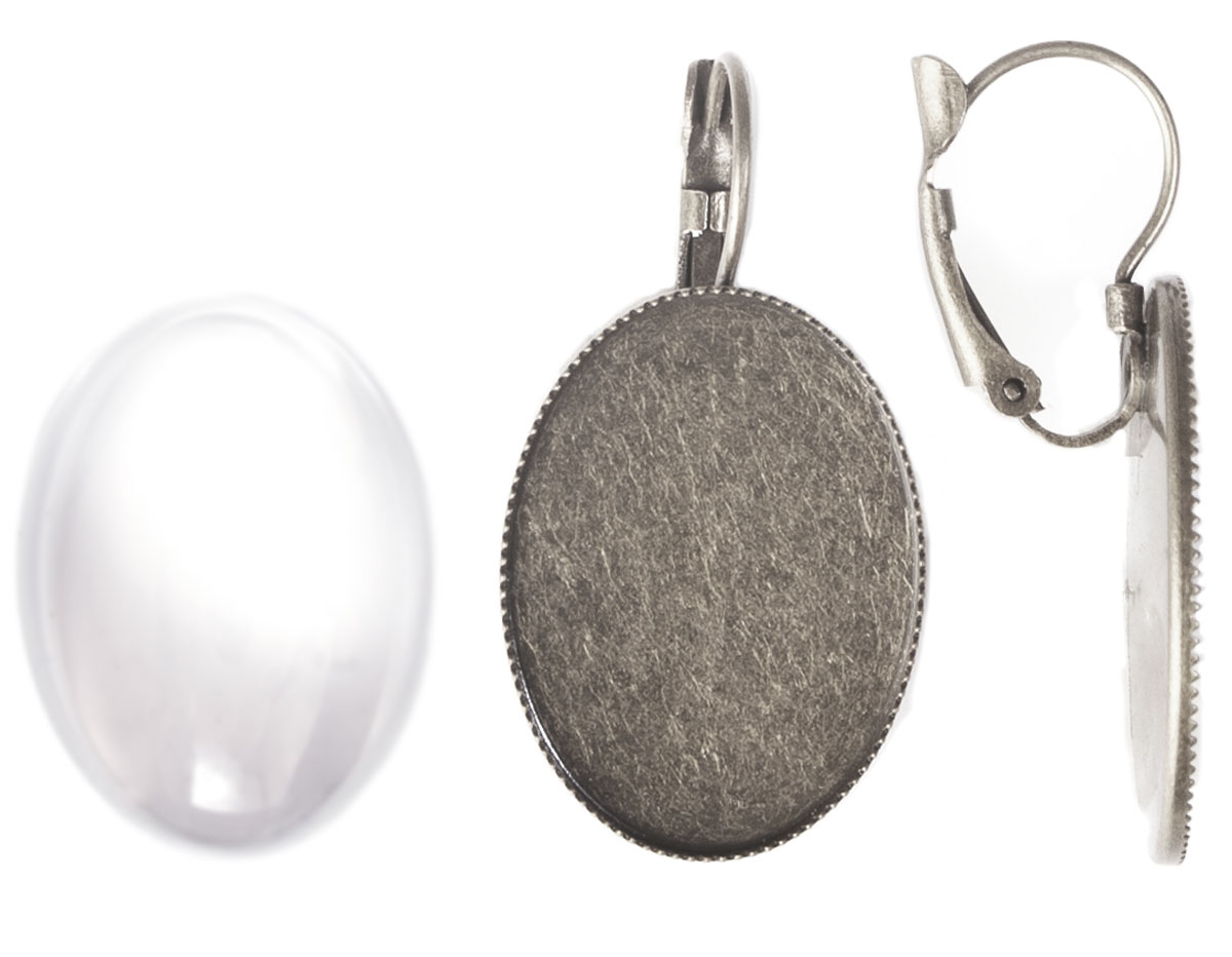 99506-AS Boucle d oreilles camee metallique ovale argente vieilli avec cabochon verre Innspiro