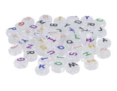 99646 Perles plastique lettres transparent coloris asorties diam 9 5mm trou 2mm 450u aprox En bocal Innspiro - Article