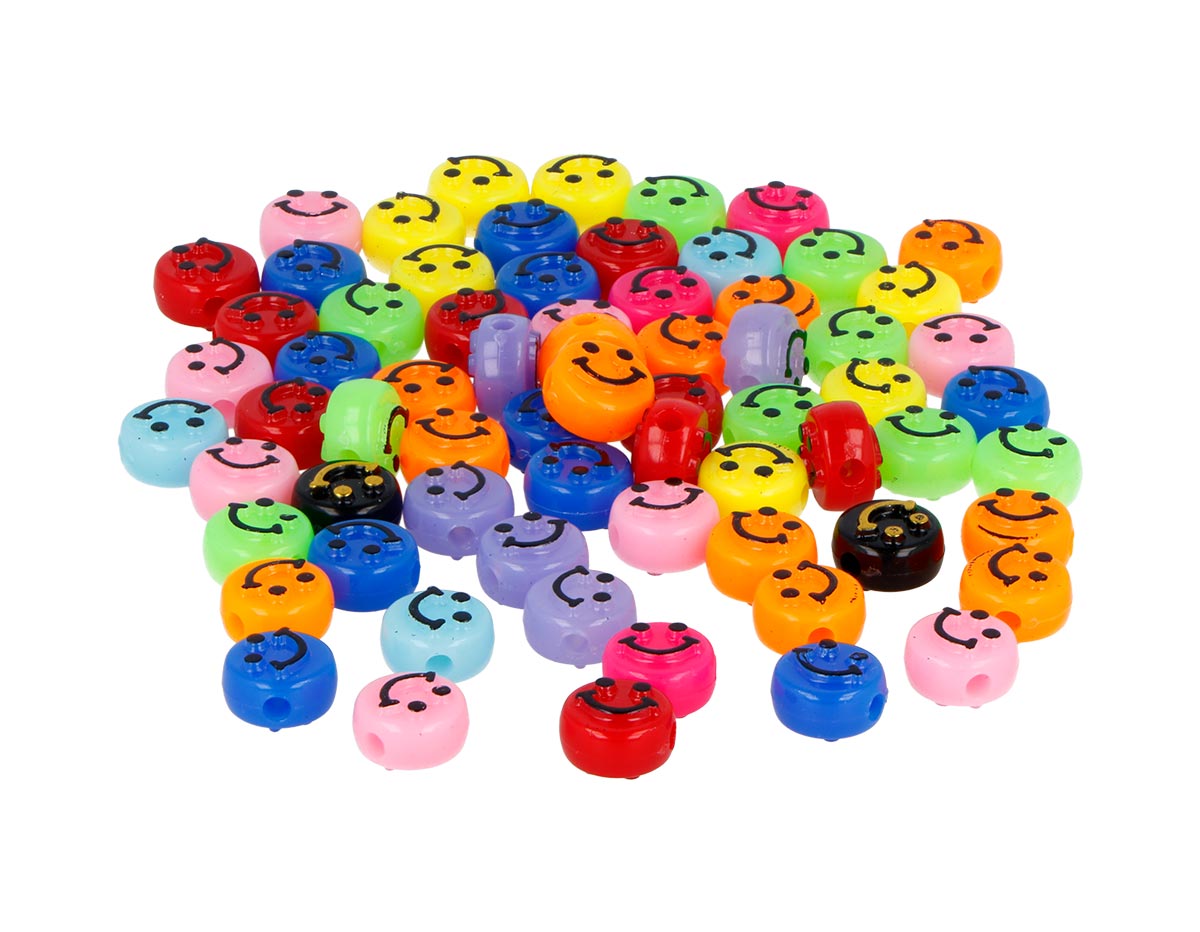 99647 Perles plastique visages souriants coloris assorties diam 9 5mm 450 unites aprox En bocal Innspiro