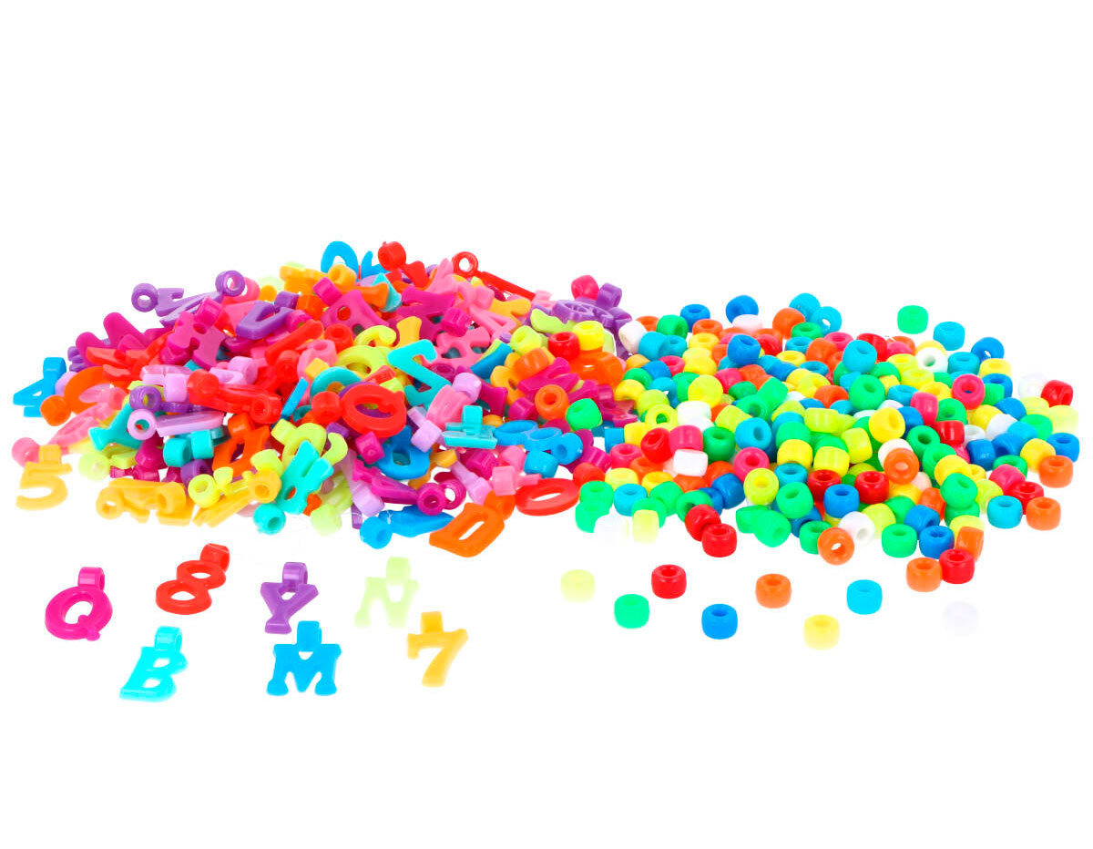 99692 Set 2 Bolsas Cuentas de plastico letras y numeros 250gr 1250u aprox y Cuentas plastico cilindro 500gr 4800u aprox Innspiro