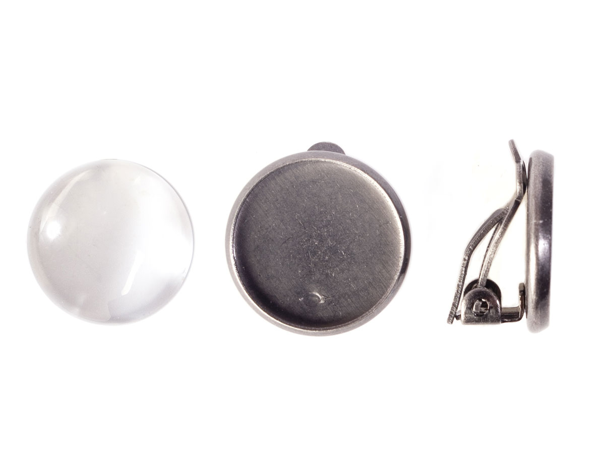 99842-AS Boucle d oreilles camee metallique disque argente vieilli avec cabochon verre Innspiro