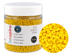 B14041 Rocaille de verre rond opaque jaune 2 3mm 120gr Pot Innspiro - Article