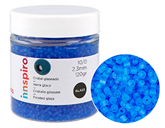 B14054 Rocaille de verre ronde glace bleu clair 2 3mm 120gr Pot Innspiro - Article