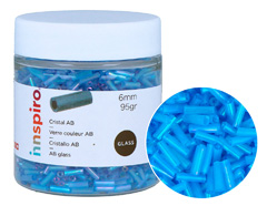 B14062 Rocaille de verre cylindre aurore boreal bleu infantile 1 80x6mm 95gr Pot Innspiro - Article