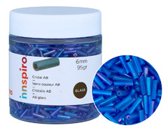 B14067 Rocalla de vidrio cilindro aurora boreale azul diam 1 80x6mm 95gr Bote Innspiro - Ítem