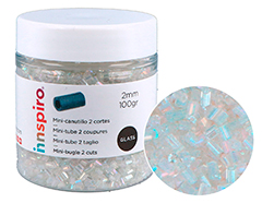 B14076 Rocaille de verre cylindre mini transparent 2x2mm 100gr Pot Innspiro - Article