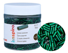 B14086 Rocaille de verre cylindre argente vert 1 80x6mm 95gr Pot Innspiro - Article