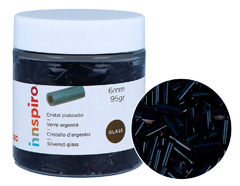 B14093 Rocaille de verre cylindre argente noir 1 80x6mm 95gr Pot Innspiro - Article