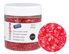 B14103 Rocaille de verre cylindre mini aurora boreale rouge 2x2mm 100gr Pot Innspiro - Article