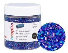 B14105 Rocaille de verre cylindre mini bleu marine 2x2mm 100gr Pot Innspiro - Article