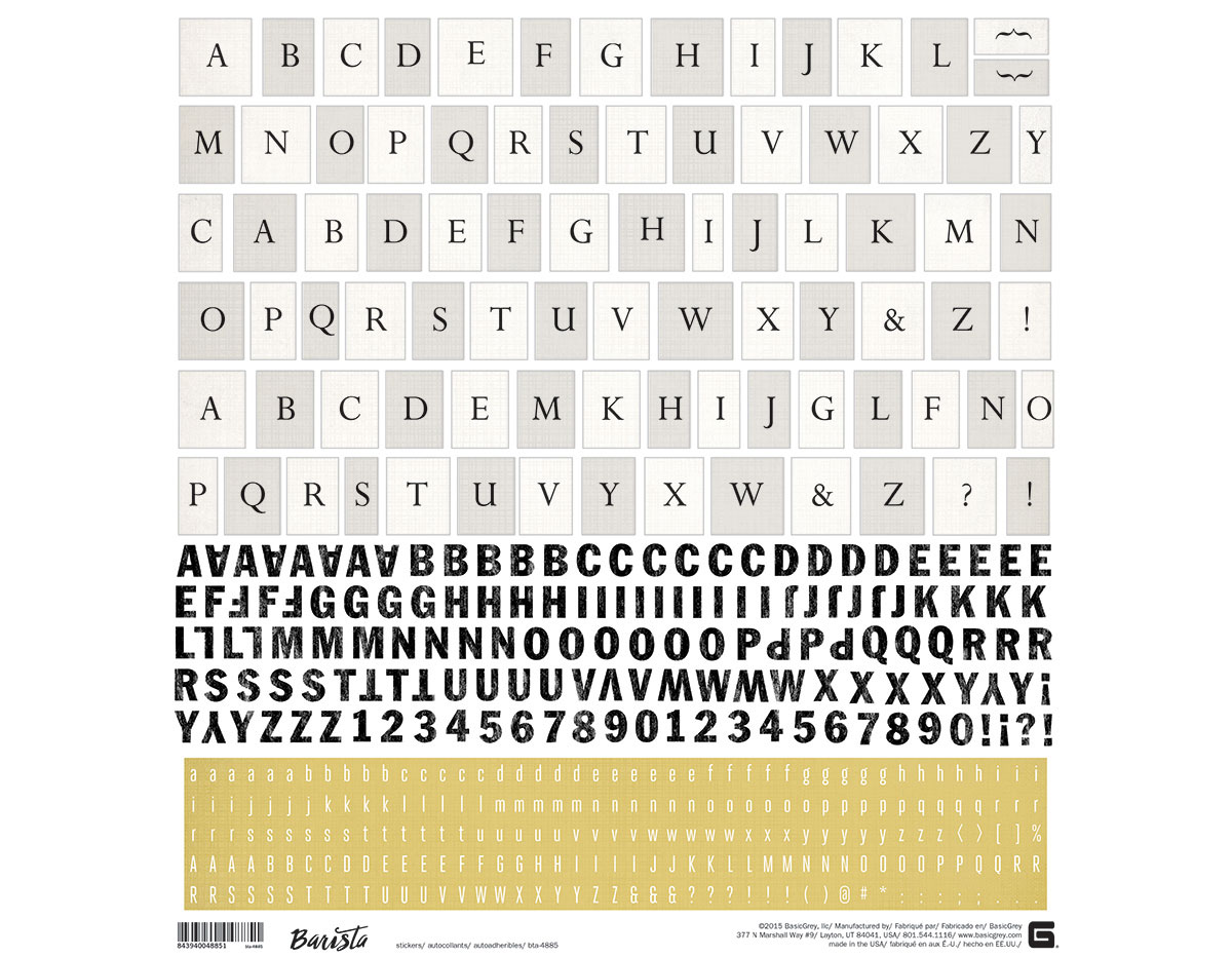 BTA-4885 Pegatinas alfabeto BARISTA Basic Grey