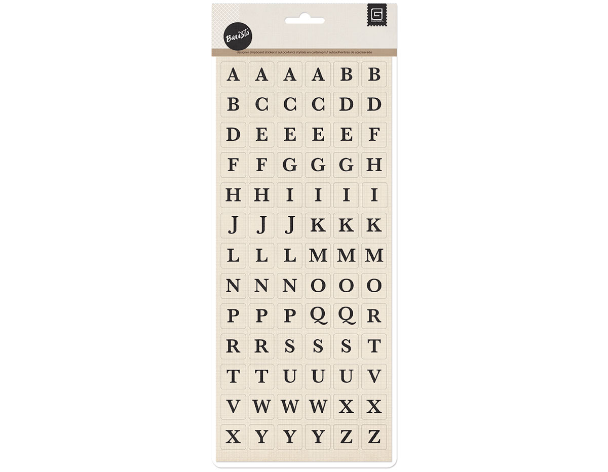 BTA-4890 Pegatinas alfabeto de carton pre-cortadas BARISTA Basic Grey