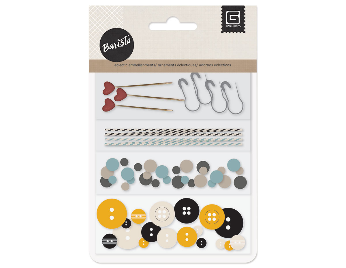 BTA-4891 Botones lentejuelas cordones y pins agujas decorativos BARISTA Basic Grey