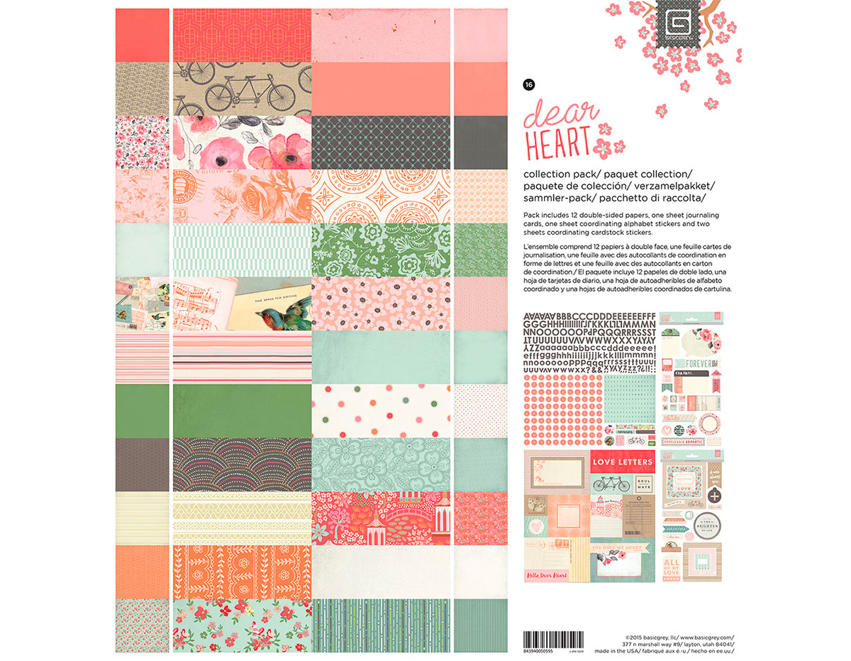 C-DHT-5059 Set 12 papeles 3 hojas adhesivas y 1 hoja tarjetas Collection Pack DEAR HEART Basic Grey