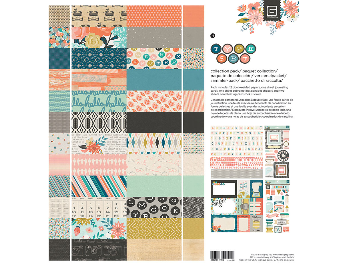 C-TYP-5002 Set 12 papeles 3 hojas adhesivas y 1 hoja tarjetas Collection Pack TYPE SET Basic Grey