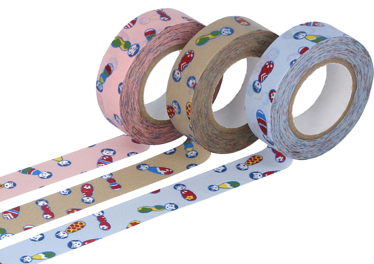CL26336-02 Set 3 cintas adhesivas masking tape washi kokeshi Classiky s