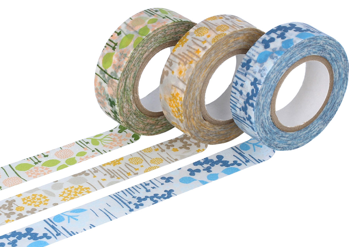 CL26531-02 Set 3 rubans adhesifs masking tape washi little garden couleurs assorties Classiky s