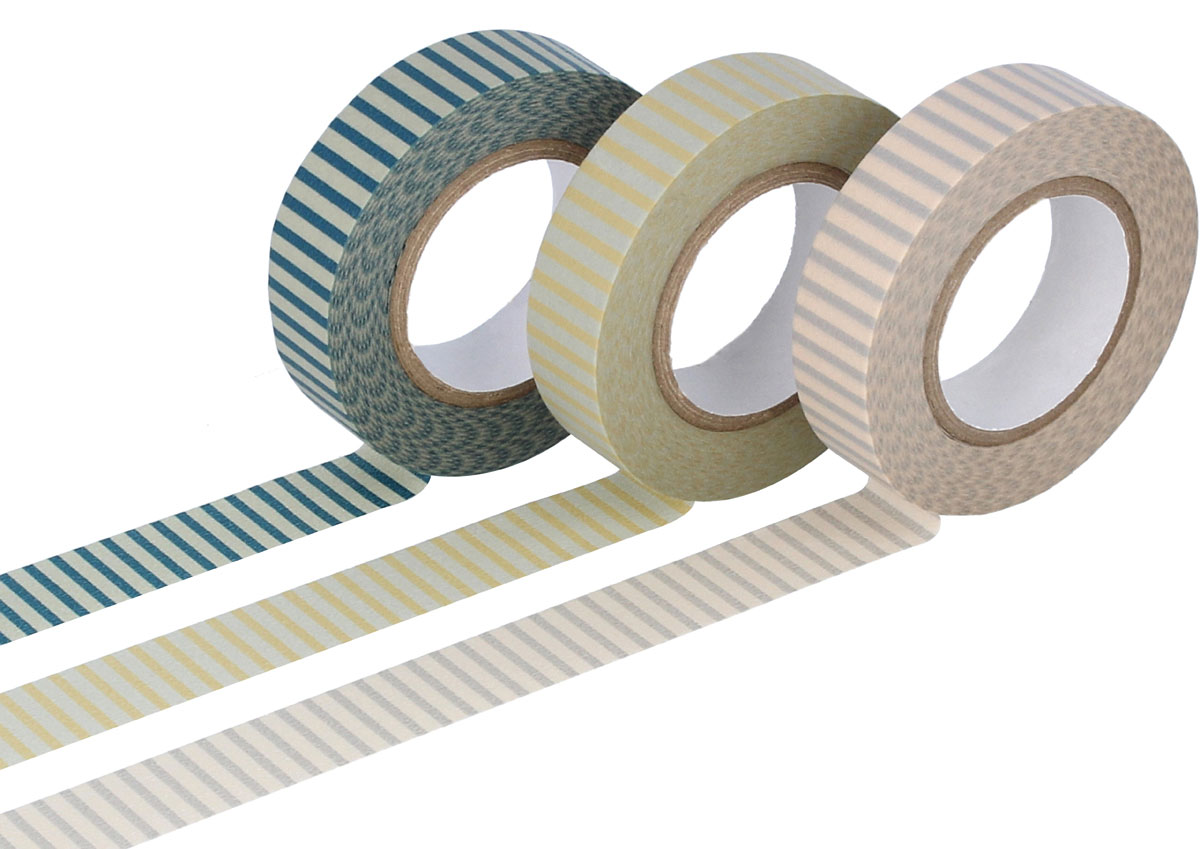 CL45026-04 Set 3 rubans adhesifs masking tape washi rayures couleurs assorties Classiky s