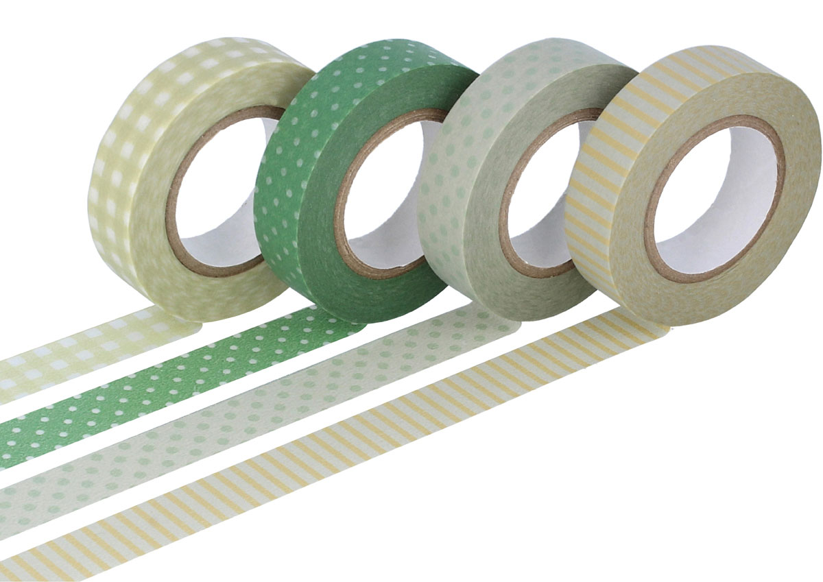 CL45027-02 Set 4 rubans adhesifs masking tape washi vert designs assortis Classiky s