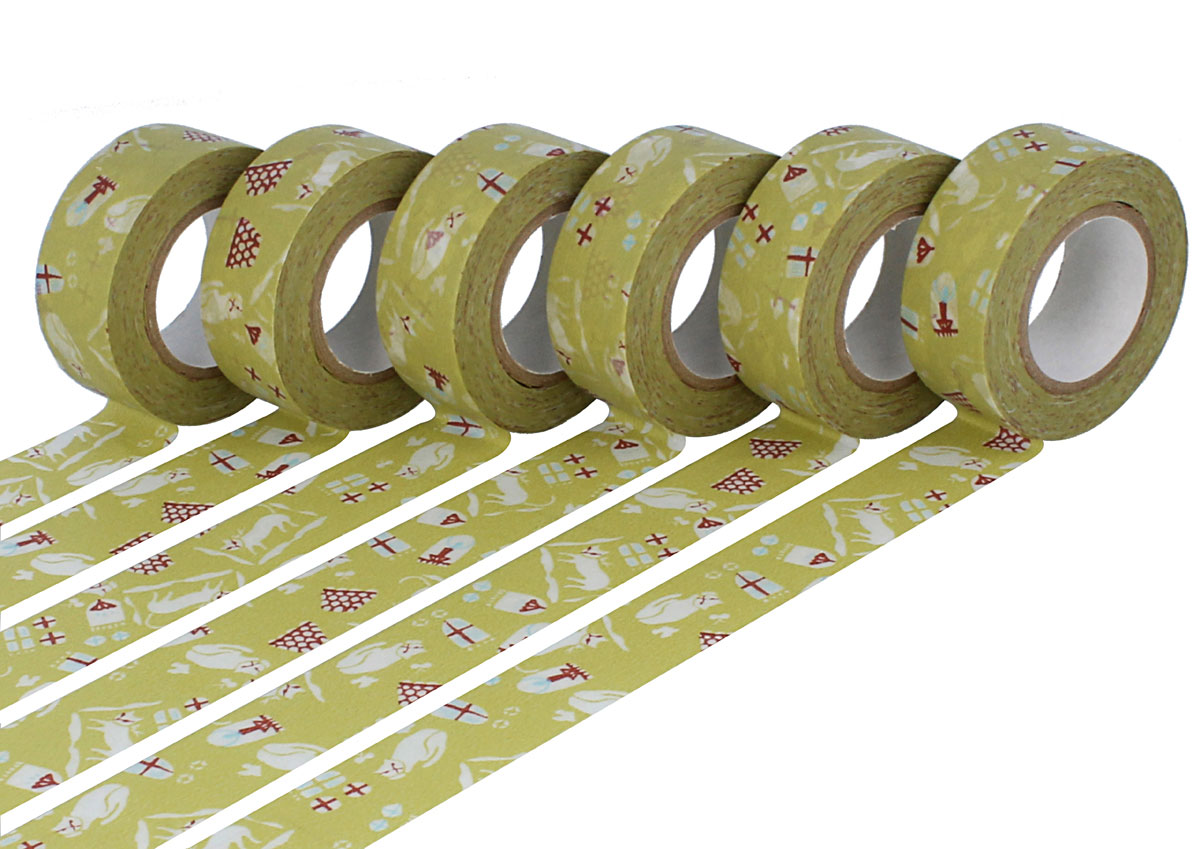 CL45321-18 Set 6 rubans adhesifs masking tape washi cats Maccha vert Classiky s