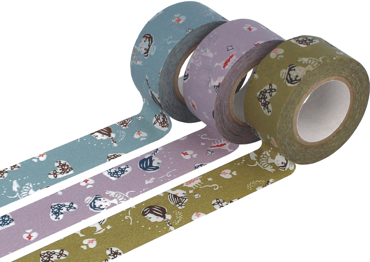 CL45322-02 Set 3 rubans adhesifs masking tape washi girls couleurs assoties Classiky s