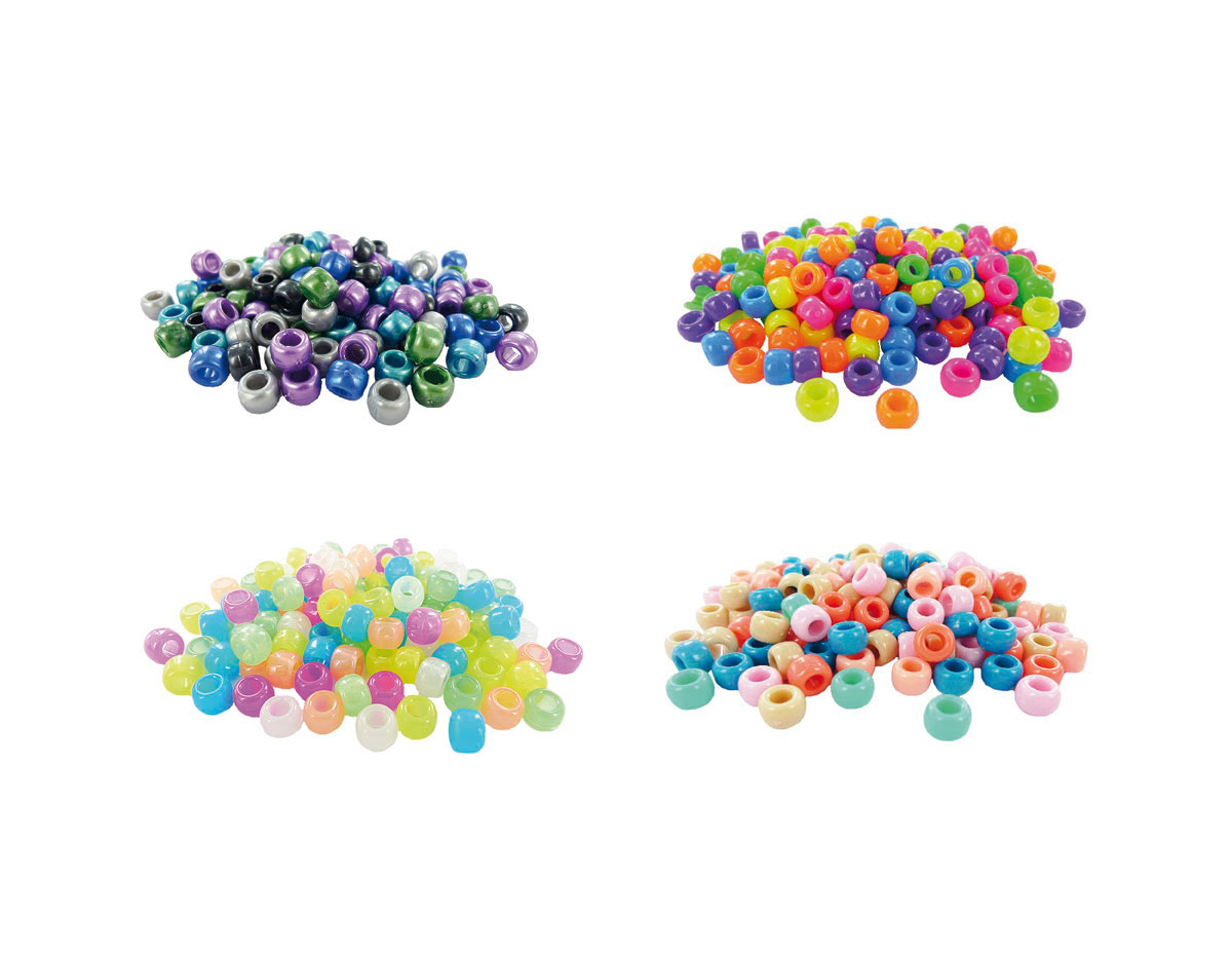 E3701-S4X400 Perles en plastique cassis multicolore automne neon phosphorescent pastel diam 9mm 4 sachets de400u aprox 1600u aprox trou Innspiro