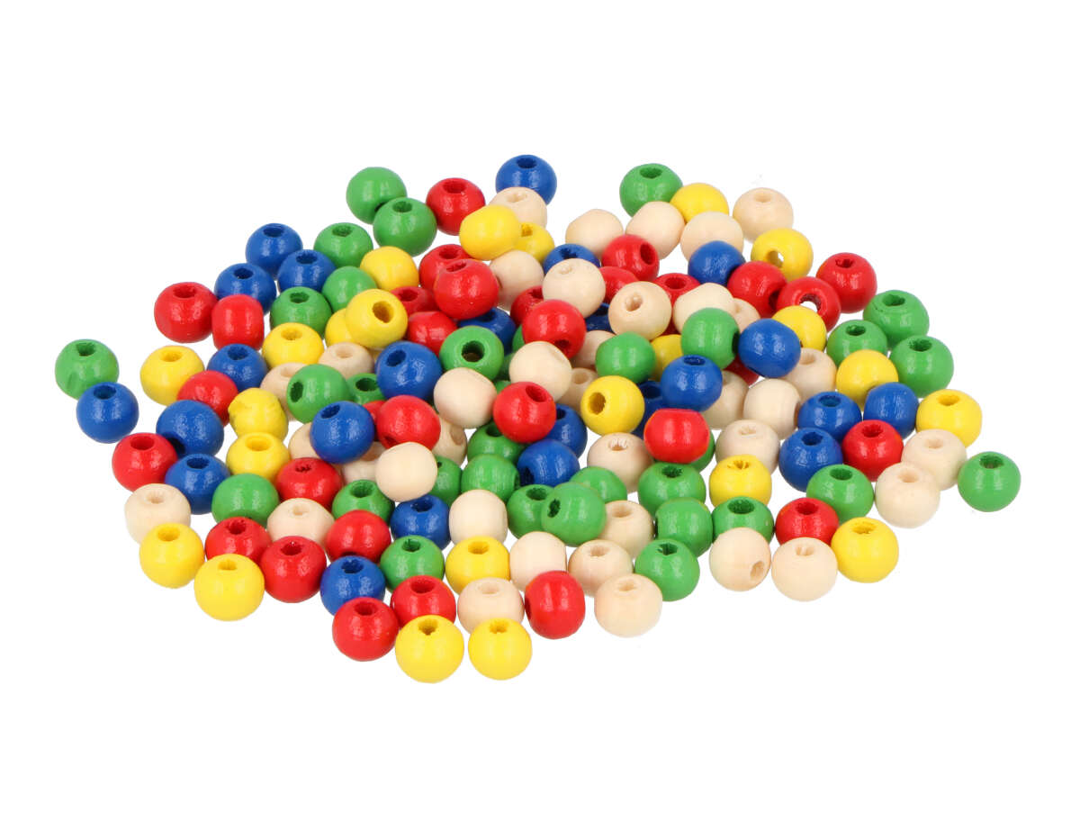 E4150-06 Perles en bois multicolore diam 6mm 215u aprox Innspiro