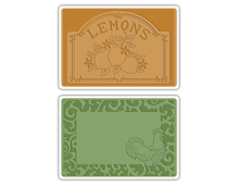 E658970 Set placas textura TEXTURED IMPRESSIONS Rooster frame lemon label by Jen Long Sizzix - Ítem