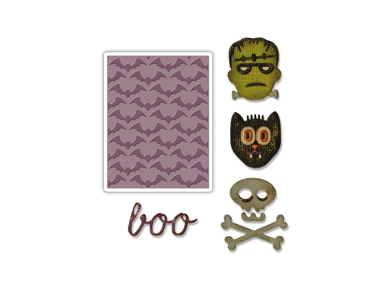 E663072 Mini set 4 troqueles THINLITS con 1 TEXTURED IMPRESSIONS Halloween by Tim Holtz Sizzix